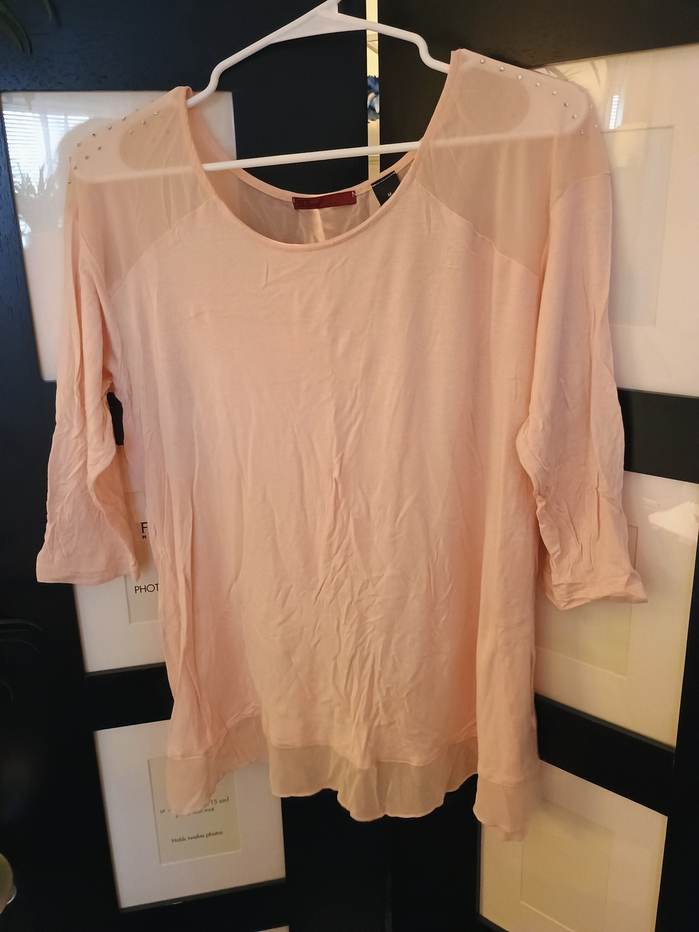 PRICE FIRM BKE Pastel Pink Sheer Trim Blouse with Stud Details